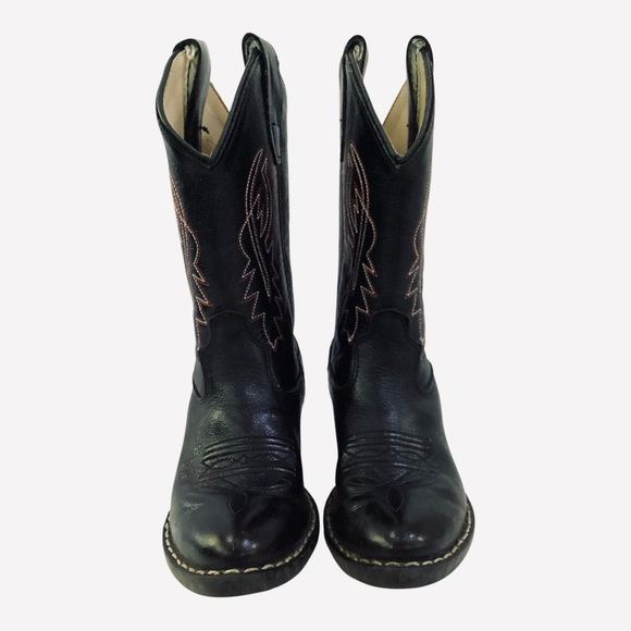 Old West Cowboy Boots Black Leather Western Pull On B8110 Child Boys Size 10.5D - Picture 7 of 11